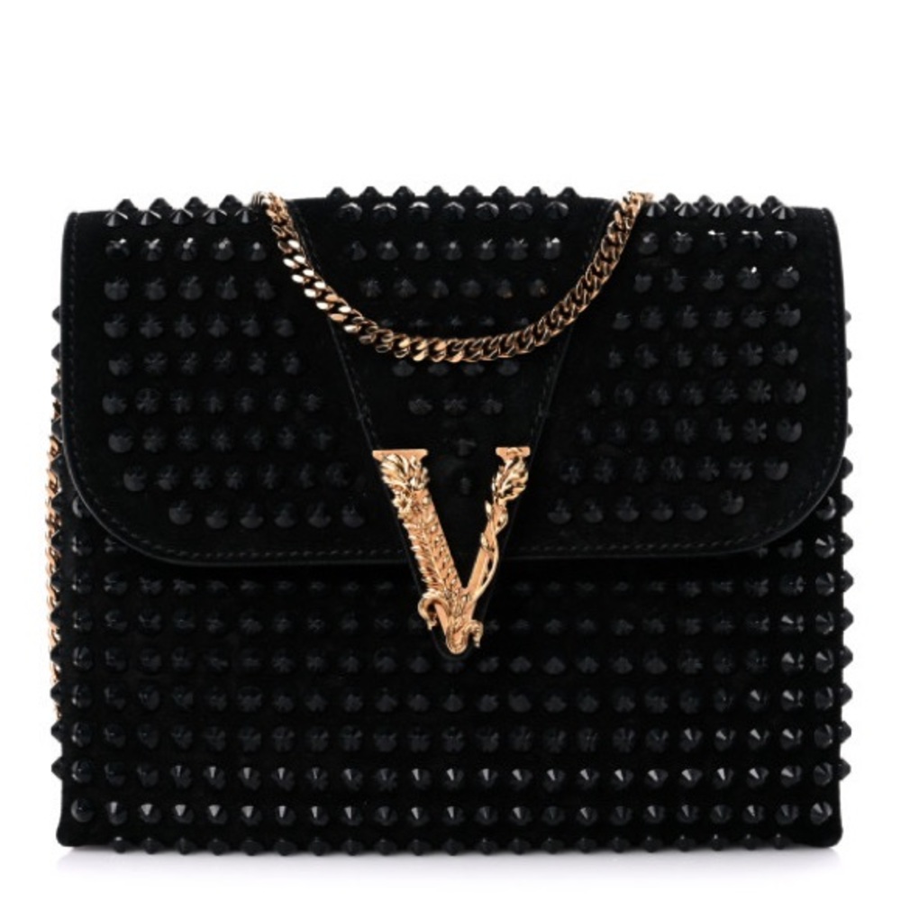Versace Suede Studded Virtus Chain Clutch